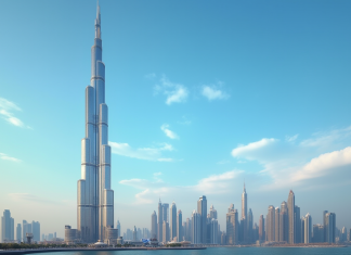 Almas Tower surplombant Dubai en journée avec détails architecturaux
