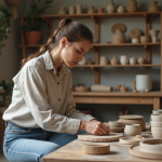 Comment choisir le meilleur kit poterie complet : critères et recommandations Femme dans son atelier de poterie avec kit complet