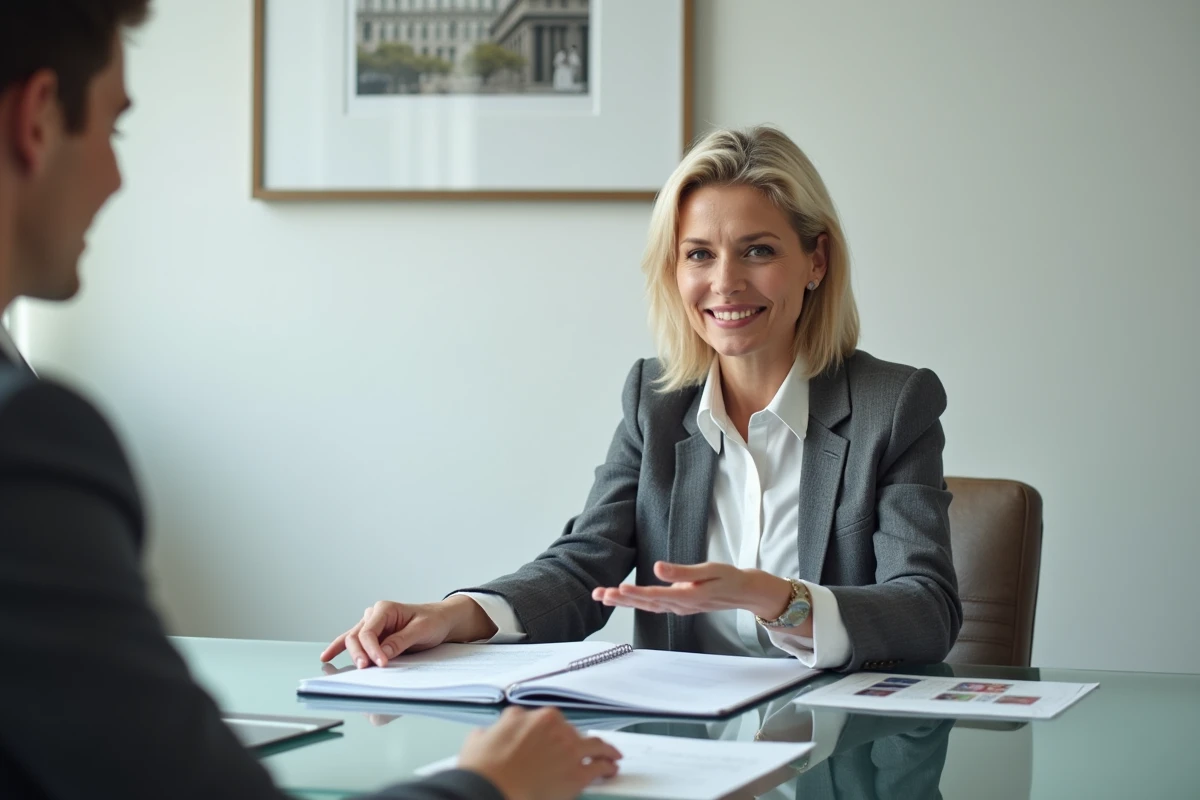 Experte en philatélie présentant un rapport d'expertise officiel lors d'une consultation professionnelle