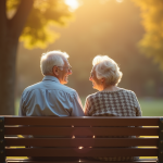 Vieux couple assis sur un banc partageant un sourire