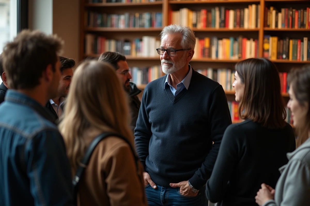 Fans rencontrant un chanteur dans une librairie parisienne