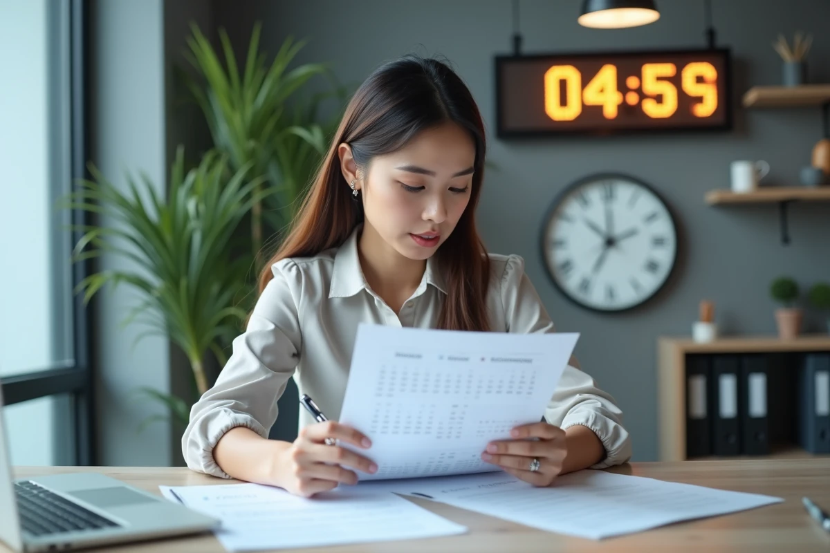 Femme en bureau compare deux calendriers