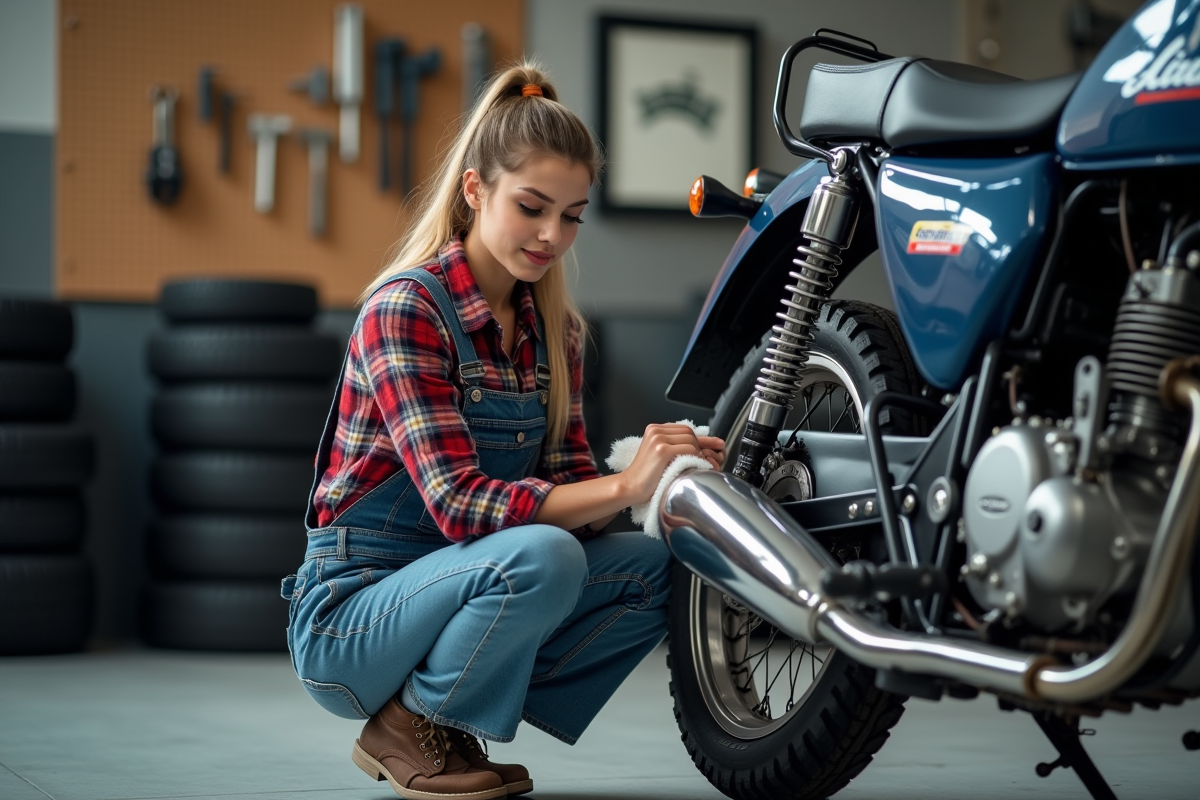 Femme nettoyant le silencieux d