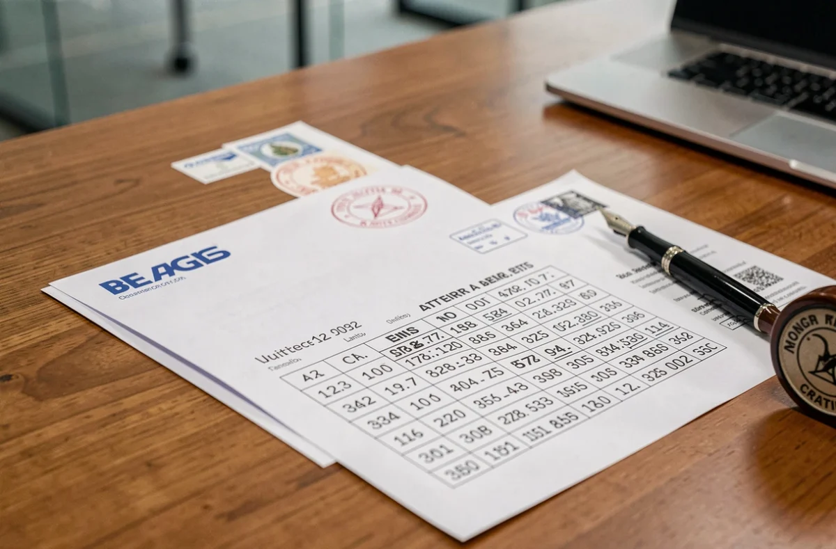 Gros plan sur des enveloppes et documents officiels avec codes postaux spéciaux à Barcelone