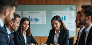 Optimiser l’expérience client : l’importance d’un programme de formation solide en gestion Groupe de professionnels en formation management