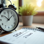 Horloge analogique et calendrier sur un bureau moderne