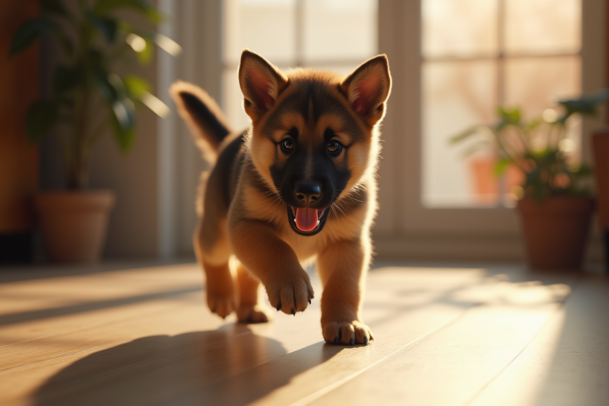 Chiot berger allemand jouant avec un enfant à l