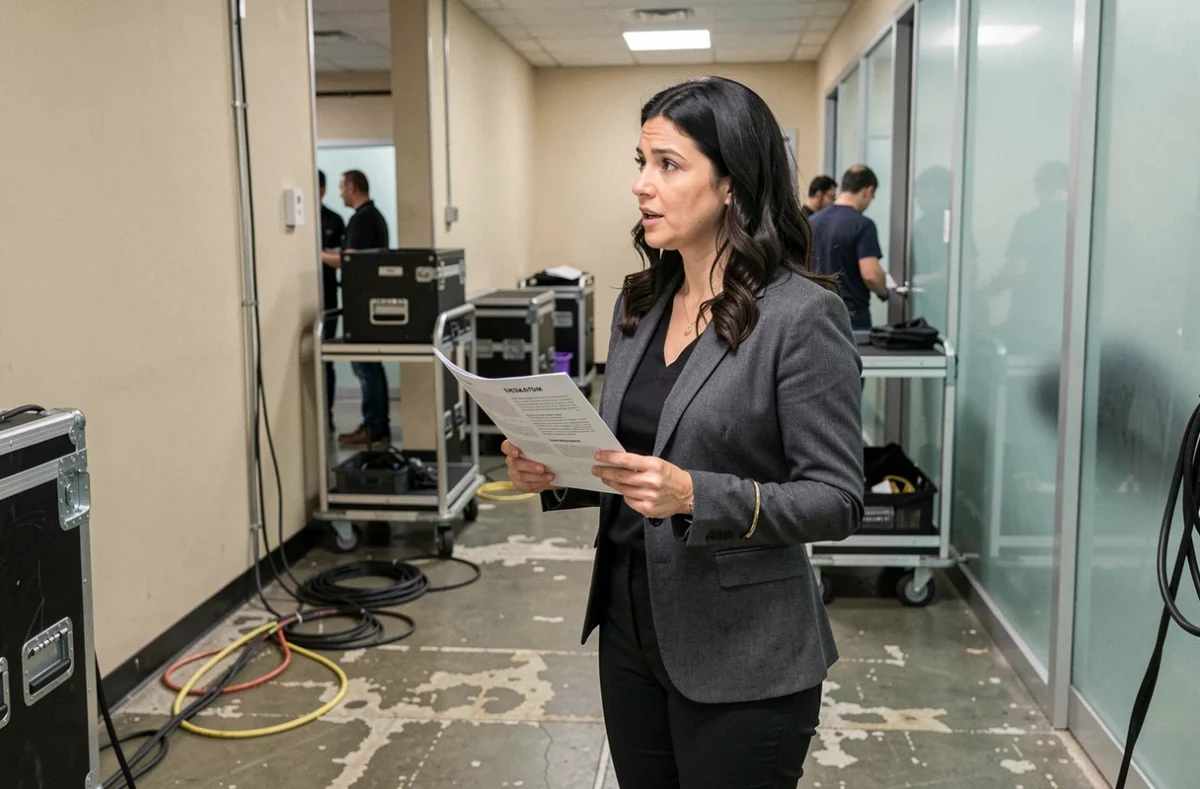 Johanna Giglia dans les coulisses d'une émission télévision, ambiance documentaire et coulisses authentiques