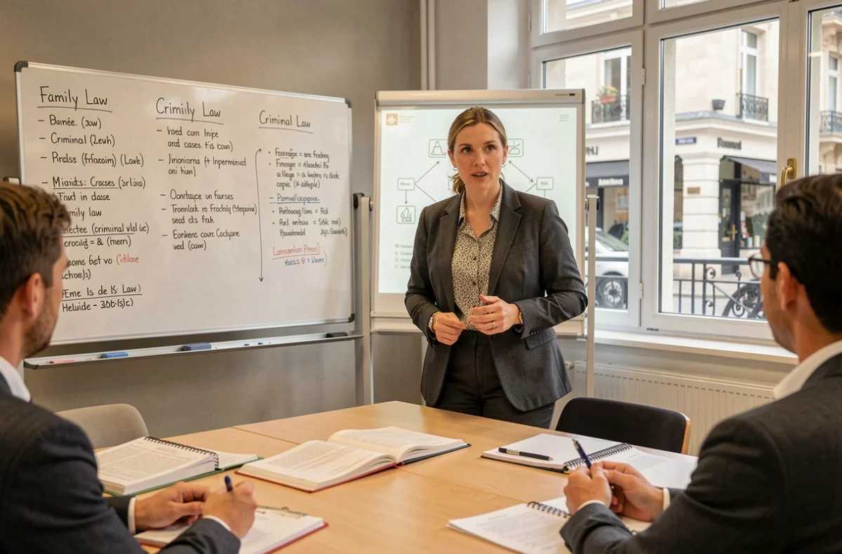 Maître Emilie Hilliard d'EHMA Avocats Associés présentant des dossiers en droit de la famille et droit pénal à ses confrères