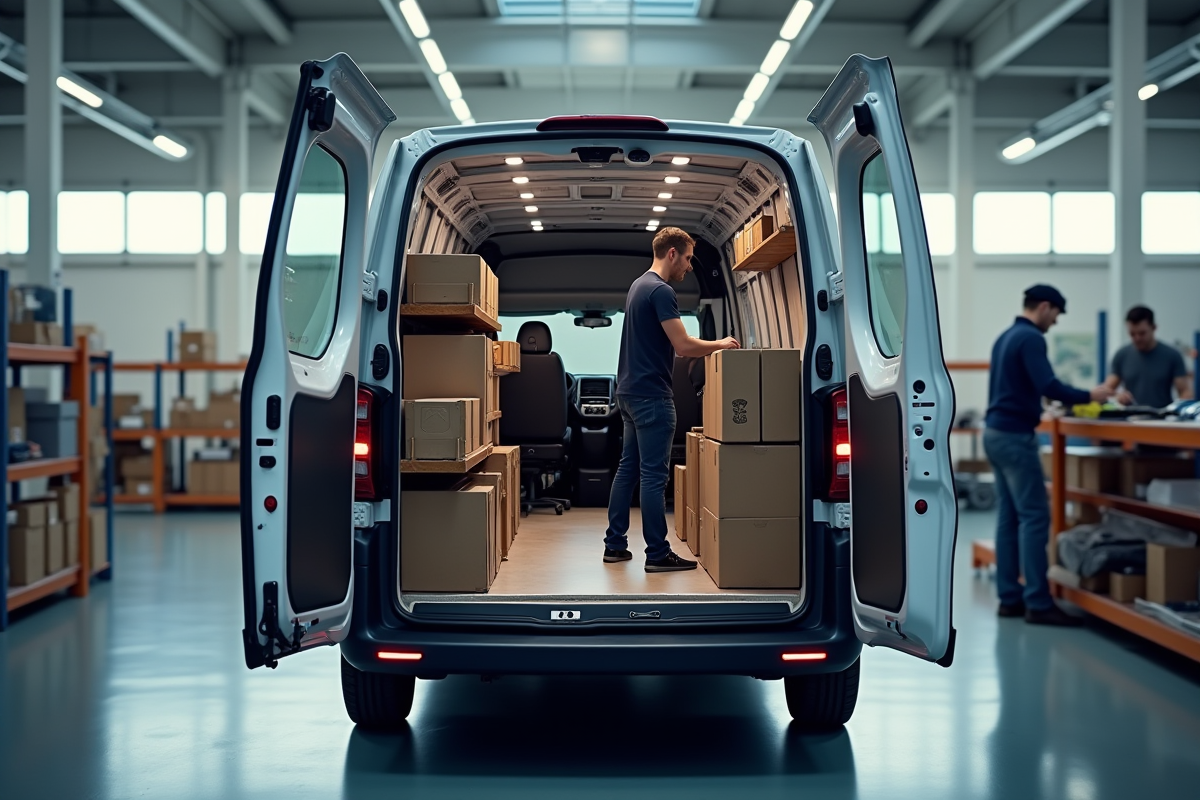 Véhicule Peugeot Expert en atelier avec chargement d