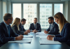 Réunion dans un bureau lumineux avec des professionnels en réunion