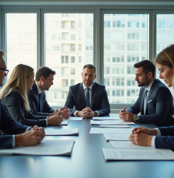Réunion dans un bureau lumineux avec des professionnels en réunion